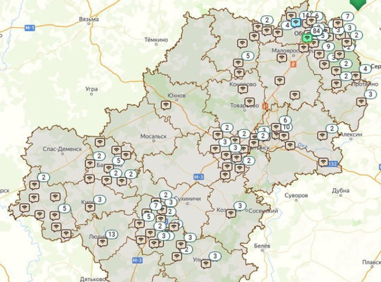На Геопортале Калужской области опубликована интерактивная карта Wi-Fi точек.